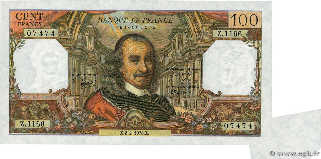 100 Francs CORNEILLE Fauté FRANCE  1978 F.65.61 UNC-