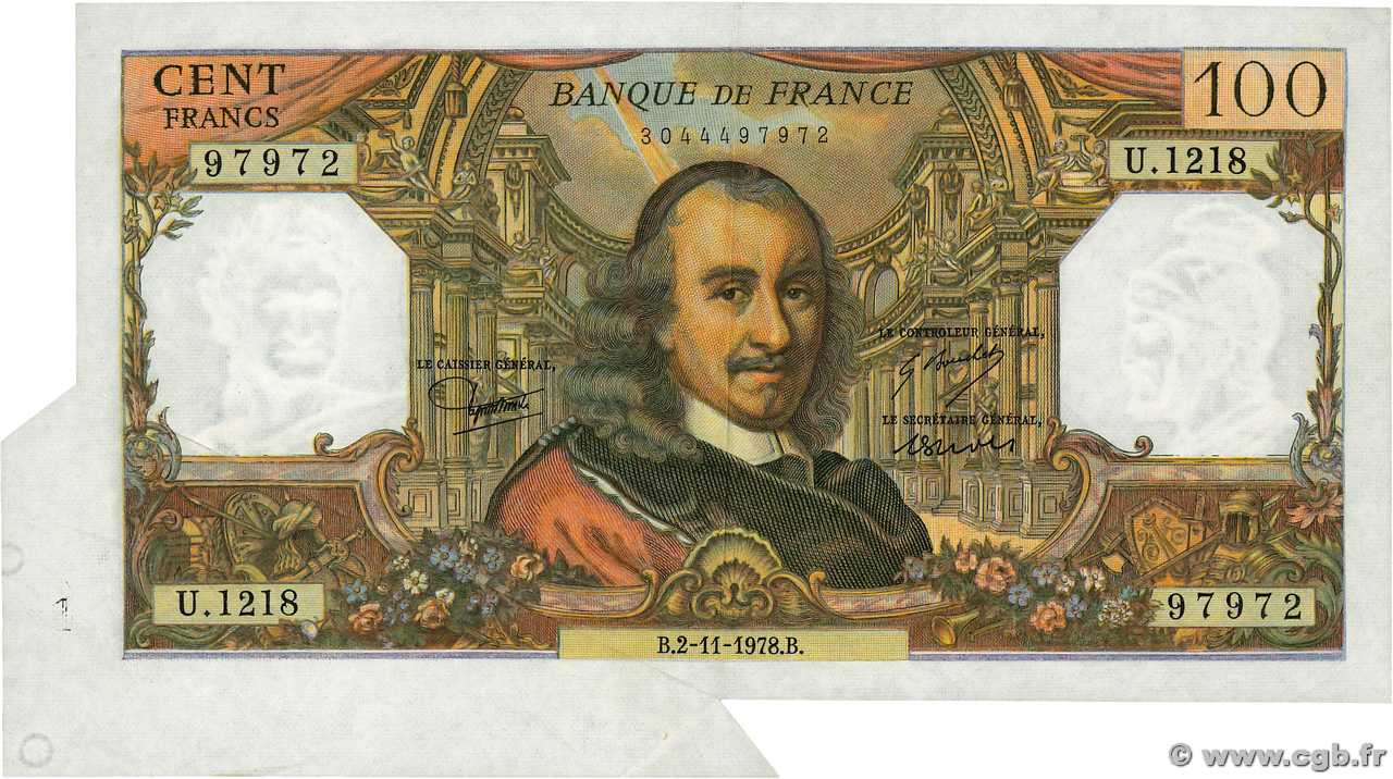 100 Francs CORNEILLE Fauté FRANCIA  1978 F.65.64 EBC