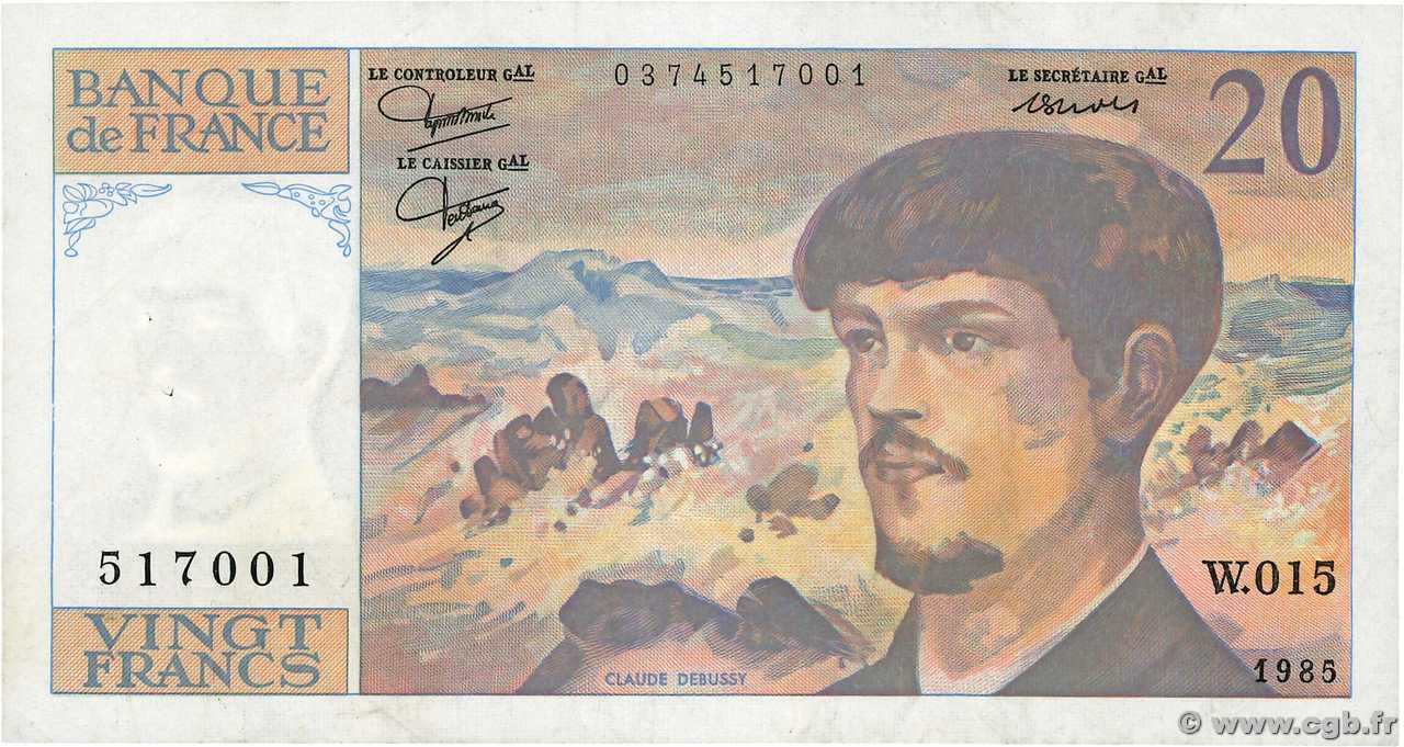 20 Francs DEBUSSY FRANCIA  1985 F.66.06W15 EBC