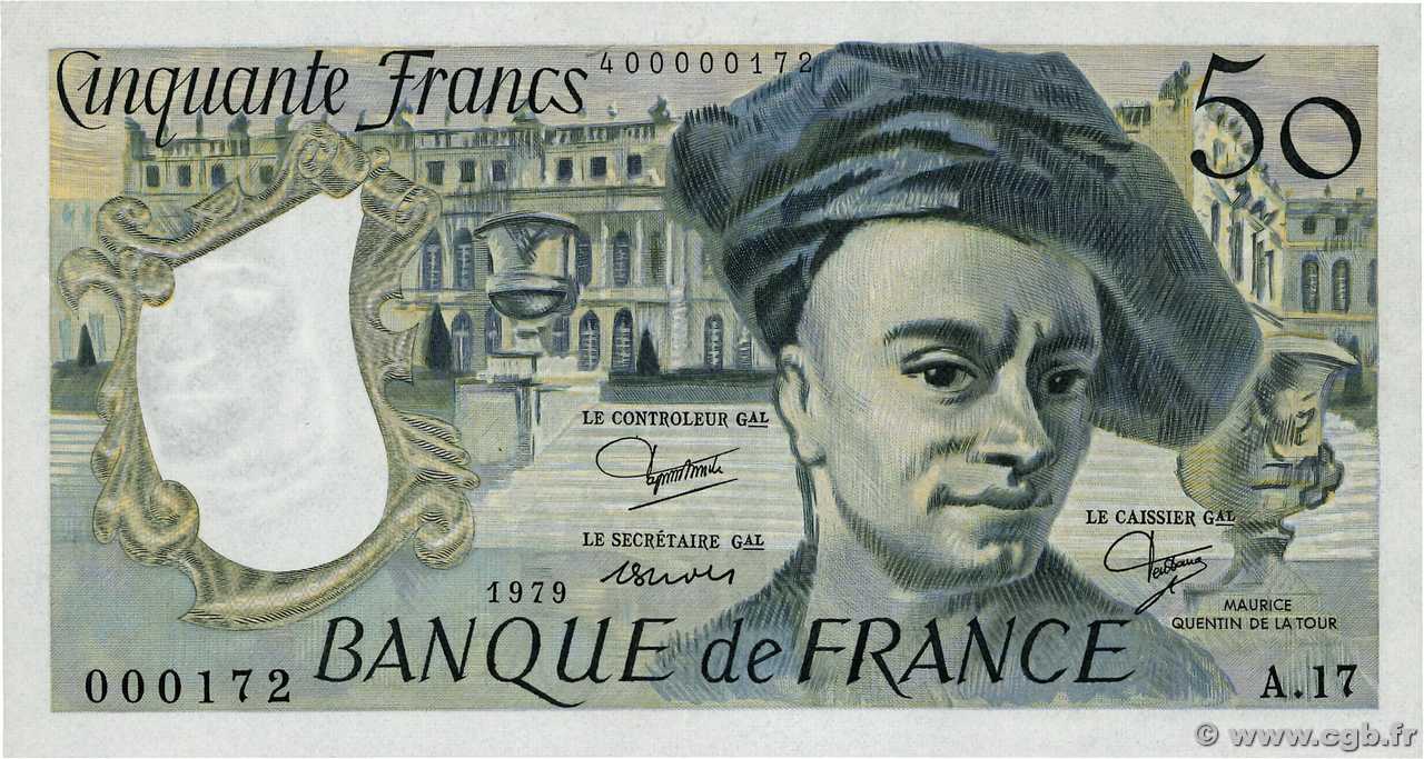 50 Francs QUENTIN DE LA TOUR Petit numéro FRANCE  1979 F.67.05A17 UNC-