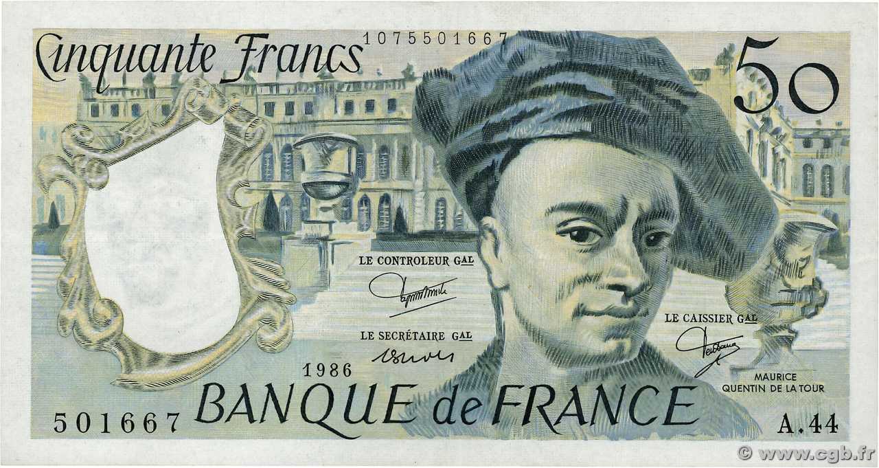 50 Francs QUENTIN DE LA TOUR FRANCE  1986 F.67.12 XF-