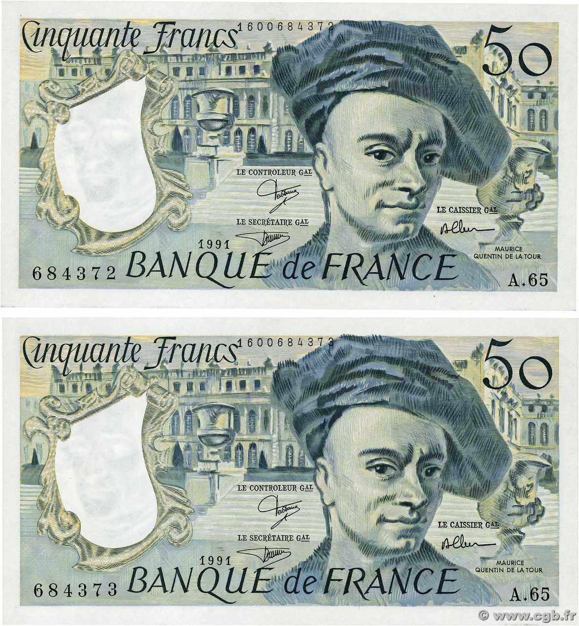 50 Francs QUENTIN DE LA TOUR Consécutifs FRANCE  1991 F.67.17 pr.NEUF