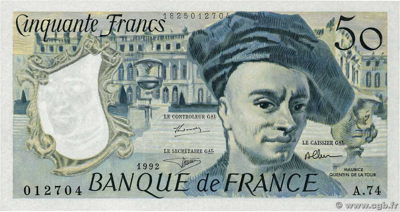 50 Francs QUENTIN DE LA TOUR FRANCE  1992 F.67.19a XF+
