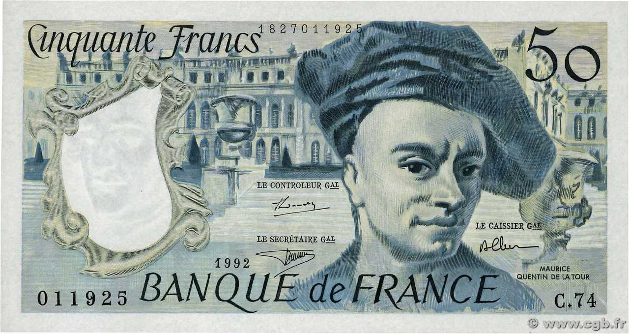 50 Francs QUENTIN DE LA TOUR FRANCIA  1992 F.67.19c q.FDC