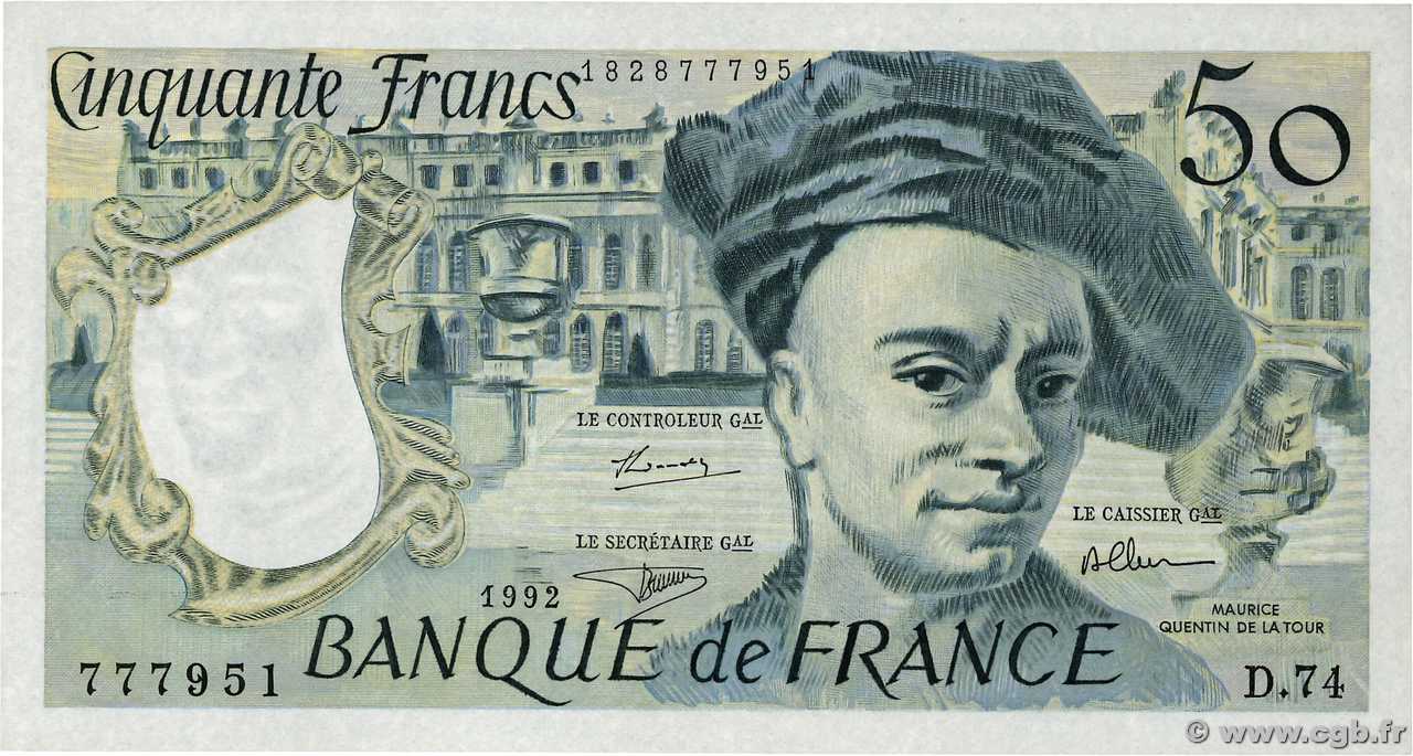 50 Francs QUENTIN DE LA TOUR FRANKREICH  1992 F.67.19d VZ+