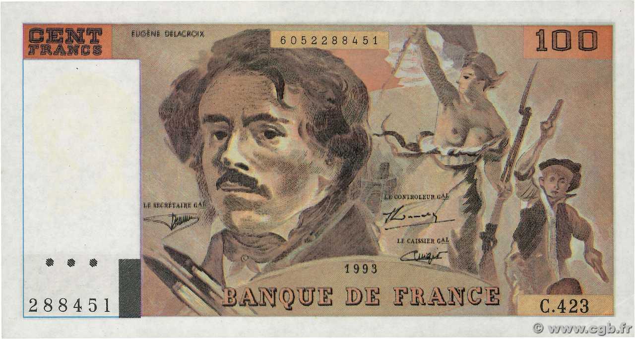 100 Francs DELACROIX imprimé en continu Faux FRANCE  1993 F.69bis.05 AU+
