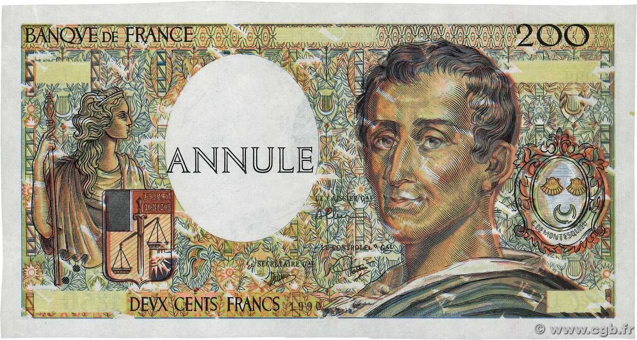 200 Francs MONTESQUIEU Épreuve FRANCIA  1990 F.70.00Ec AU
