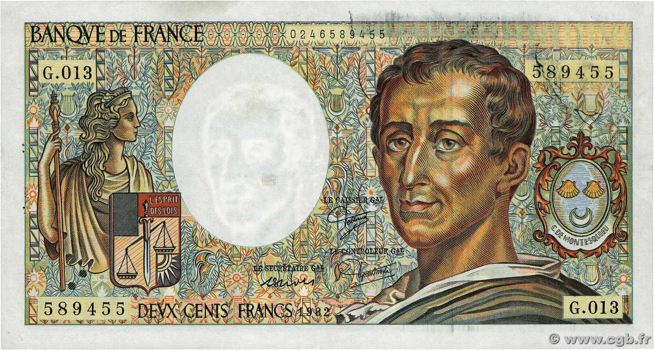 200 Francs MONTESQUIEU Fauté FRANCIA  1982 F.70.02 MBC+