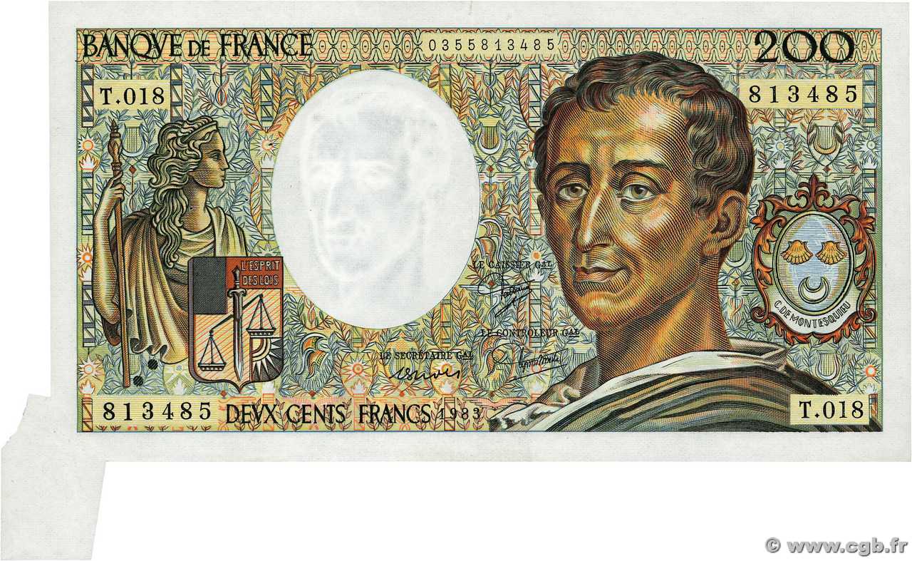 200 Francs MONTESQUIEU Fauté FRANKREICH  1983 F.70.03 VZ