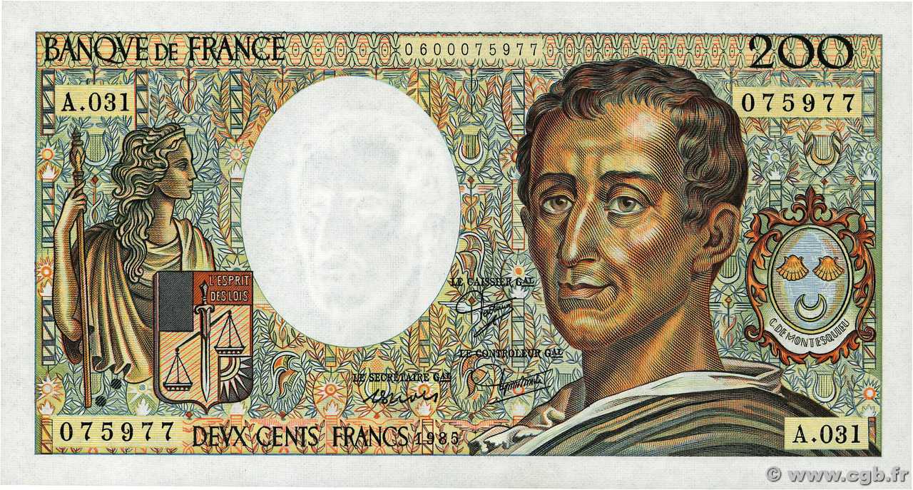 200 Francs MONTESQUIEU FRANCIA  1985 F.70.05 q.FDC
