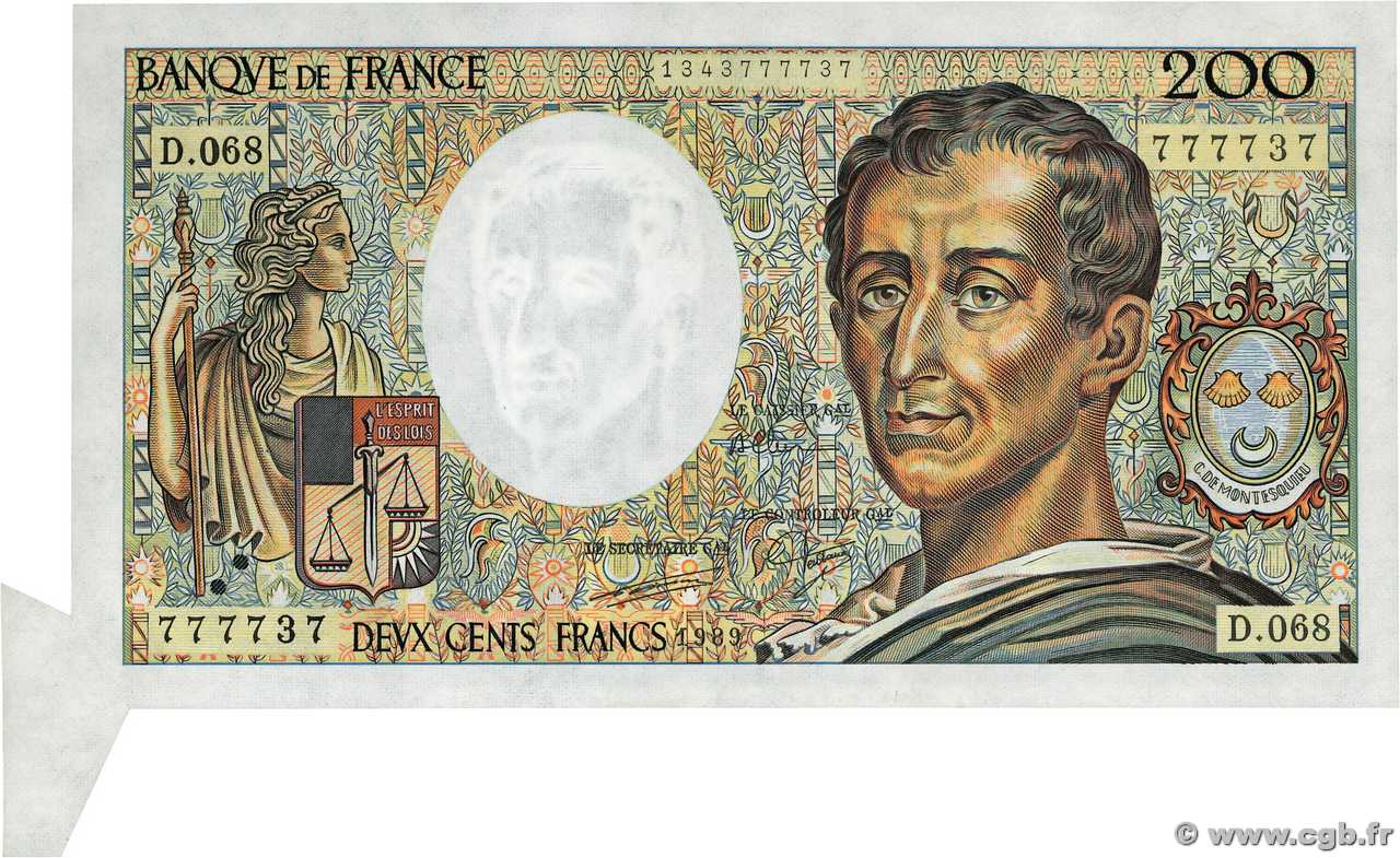 200 Francs MONTESQUIEU Fauté FRANCE  1989 F.70.09 AU-