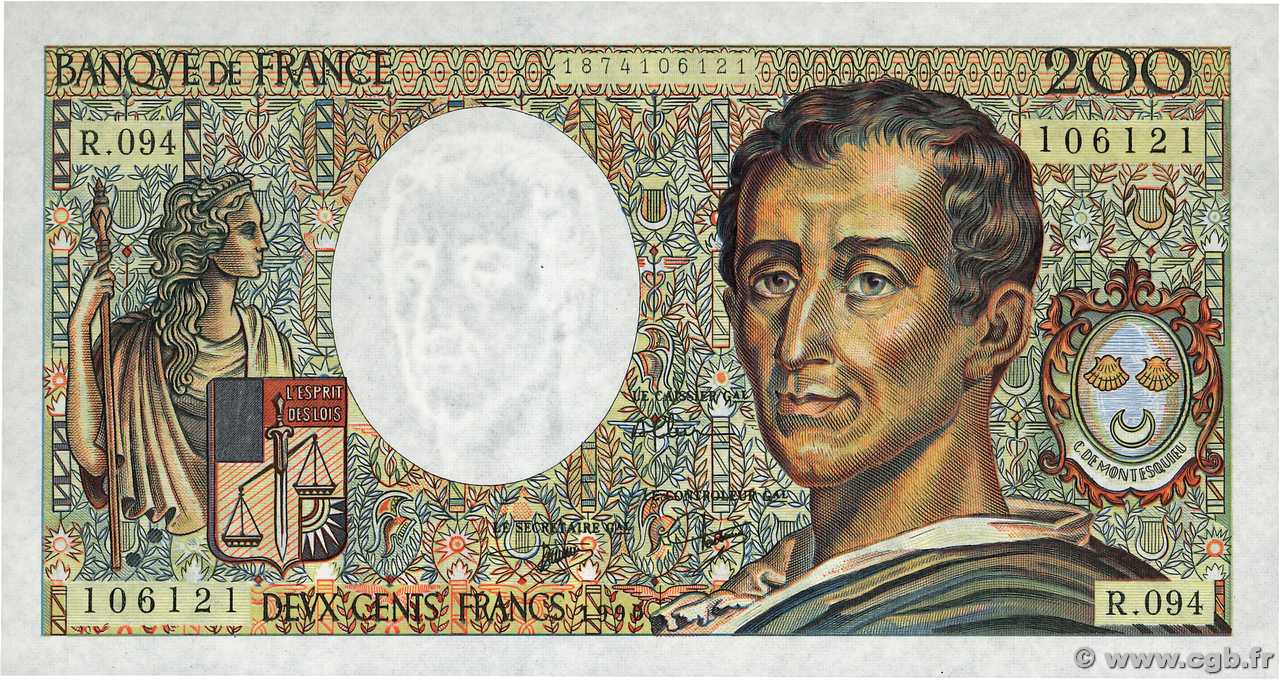 200 Francs MONTESQUIEU FRANCIA  1990 F.70.10b q.FDC