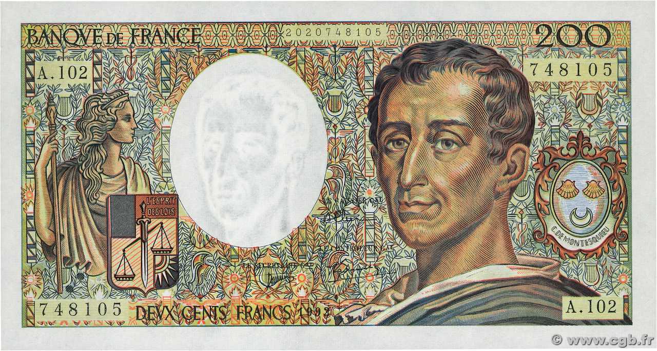 200 Francs MONTESQUIEU FRANKREICH  1992 F.70.12A102 fST+