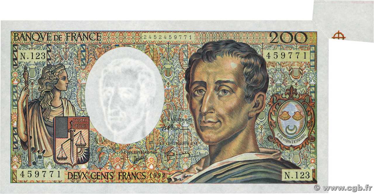 200 Francs MONTESQUIEU Fauté FRANKREICH  1992 F.70.12b ST