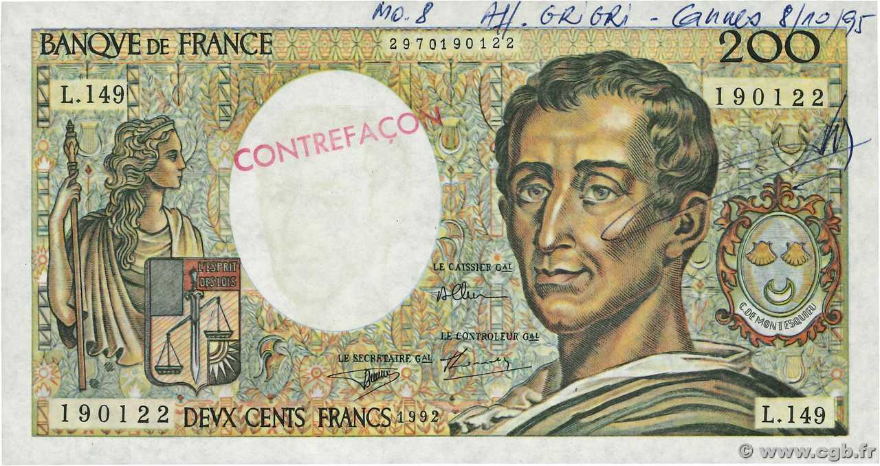 200 Francs MONTESQUIEU Faux FRANCE  1992 F.70.12c SPL