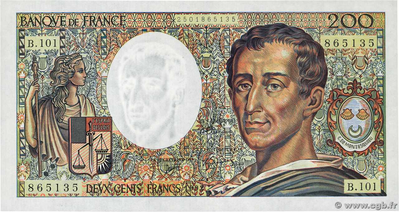 200 Francs MONTESQUIEU alphabet 101 FRANKREICH  1992 F.70bis.01 ST