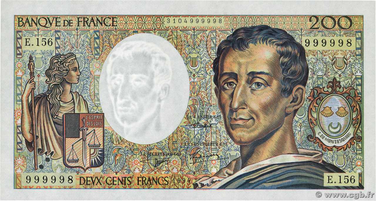 200 Francs MONTESQUIEU Modifié Numéro spécial FRANCIA  1994 F.70/2.01 q.FDC