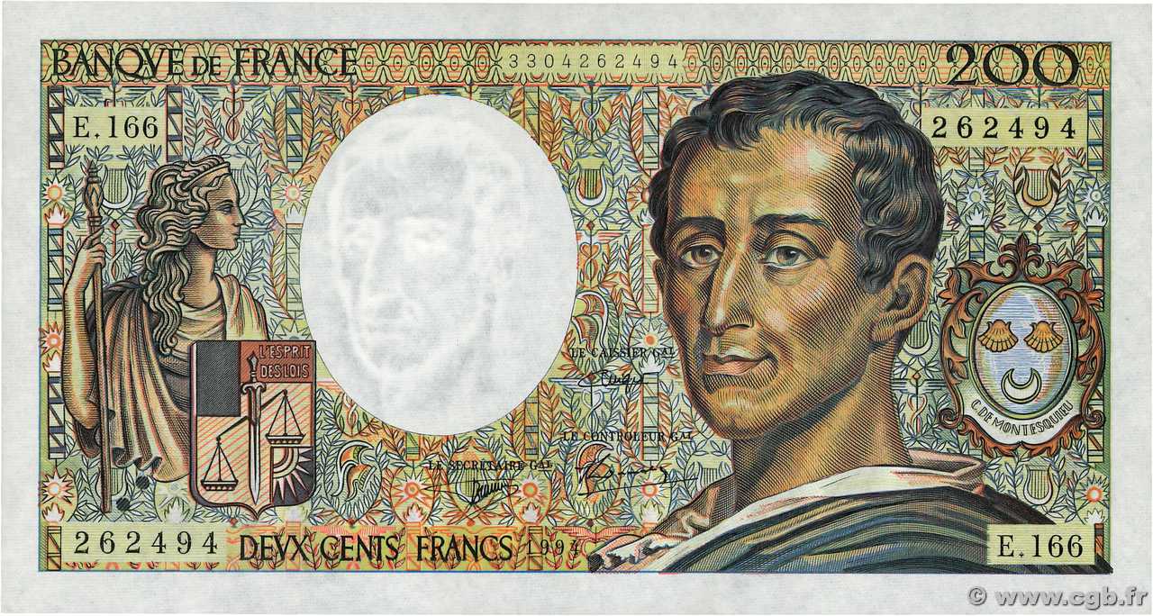 200 Francs MONTESQUIEU Modifié FRANCIA  1994 F.70/2.01 SC