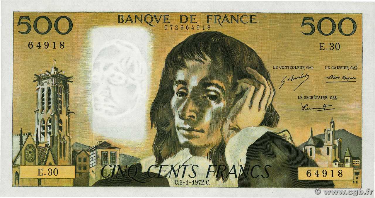 500 Francs PASCAL FRANKREICH  1972 F.71.08 fST