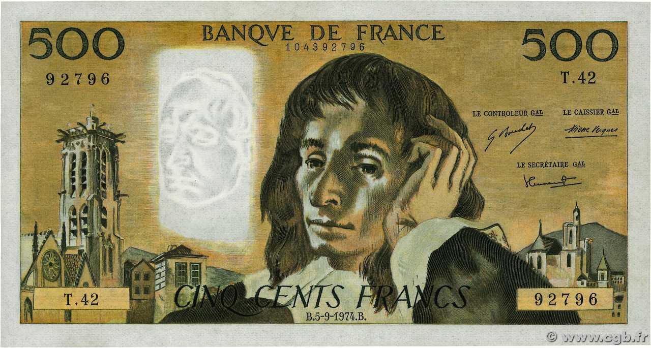 500 Francs PASCAL FRANCE  1974 F.71.11 AU