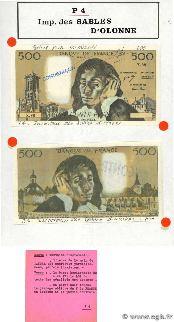 500 Francs PASCAL Faux FRANCIA  1974 F.71.12 EBC