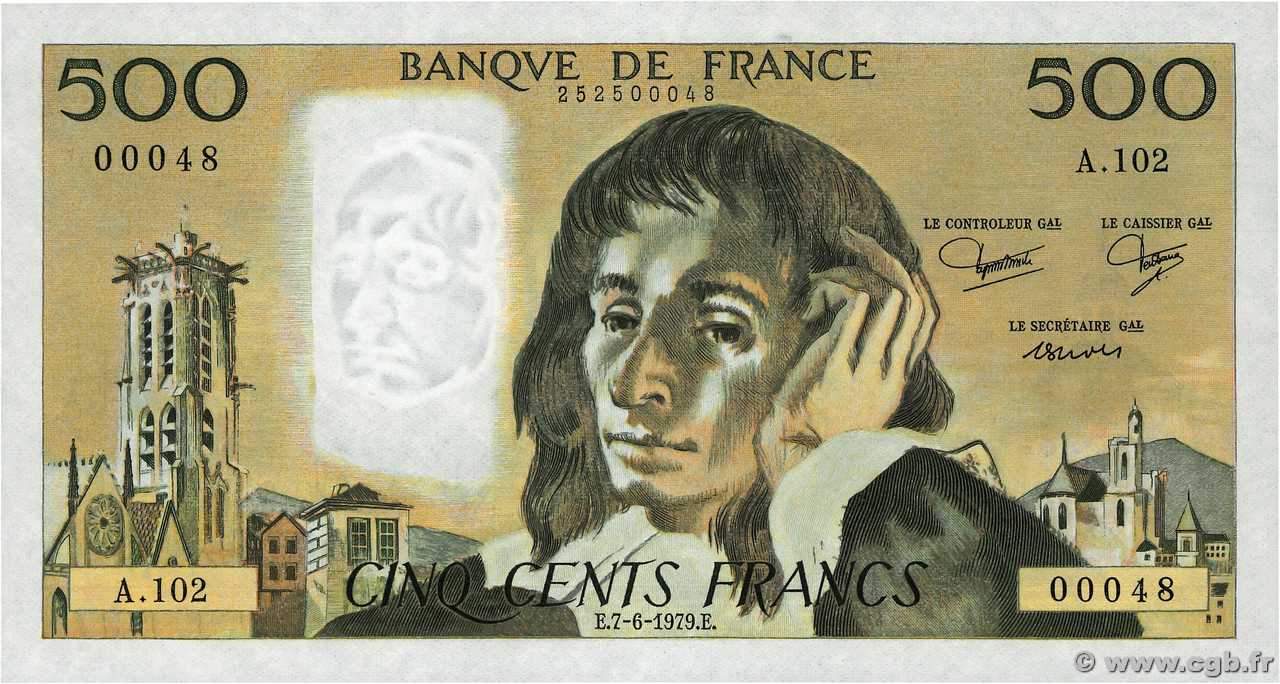 500 Francs PASCAL Petit numéro FRANCE  1979 F.71.20A102 UNC-