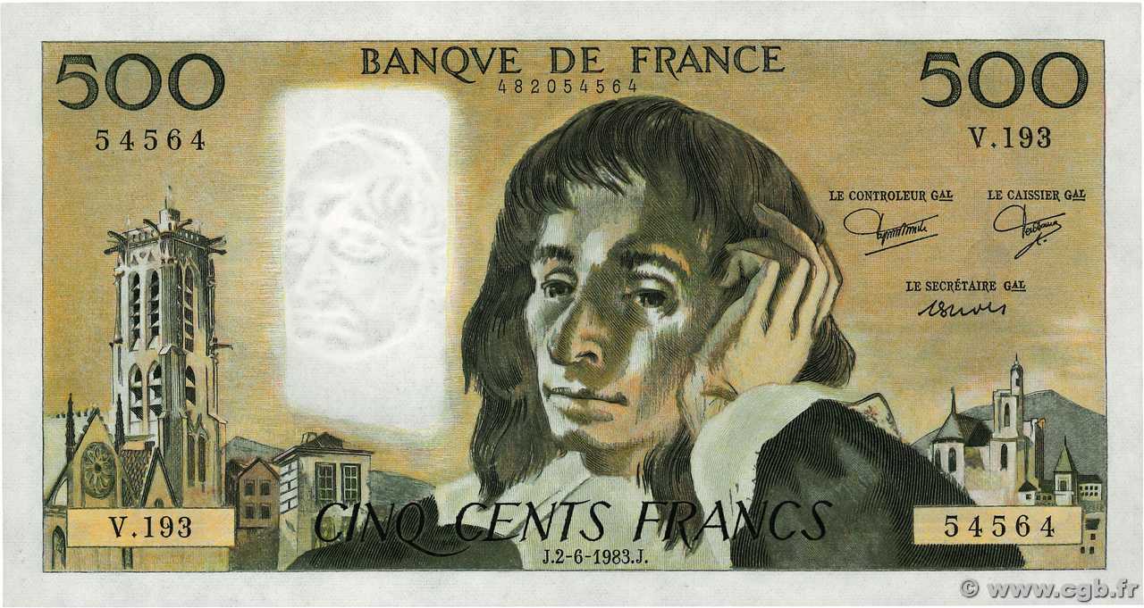 500 Francs PASCAL FRANKREICH  1983 F.71.29 fST+