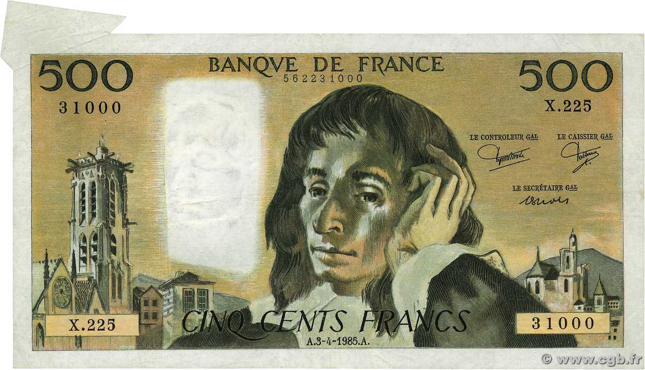 500 Francs PASCAL Fauté FRANCE  1985 F.71.33 TTB