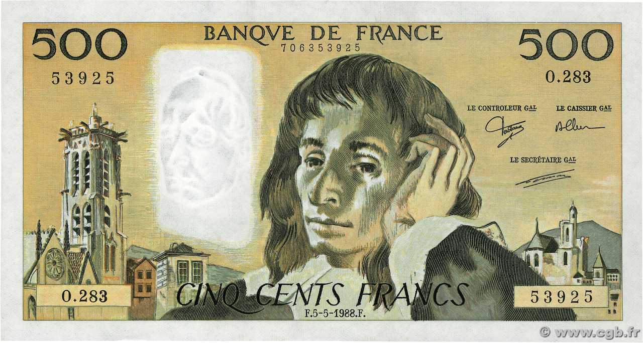 500 Francs PASCAL FRANKREICH  1988 F.71.39 fST