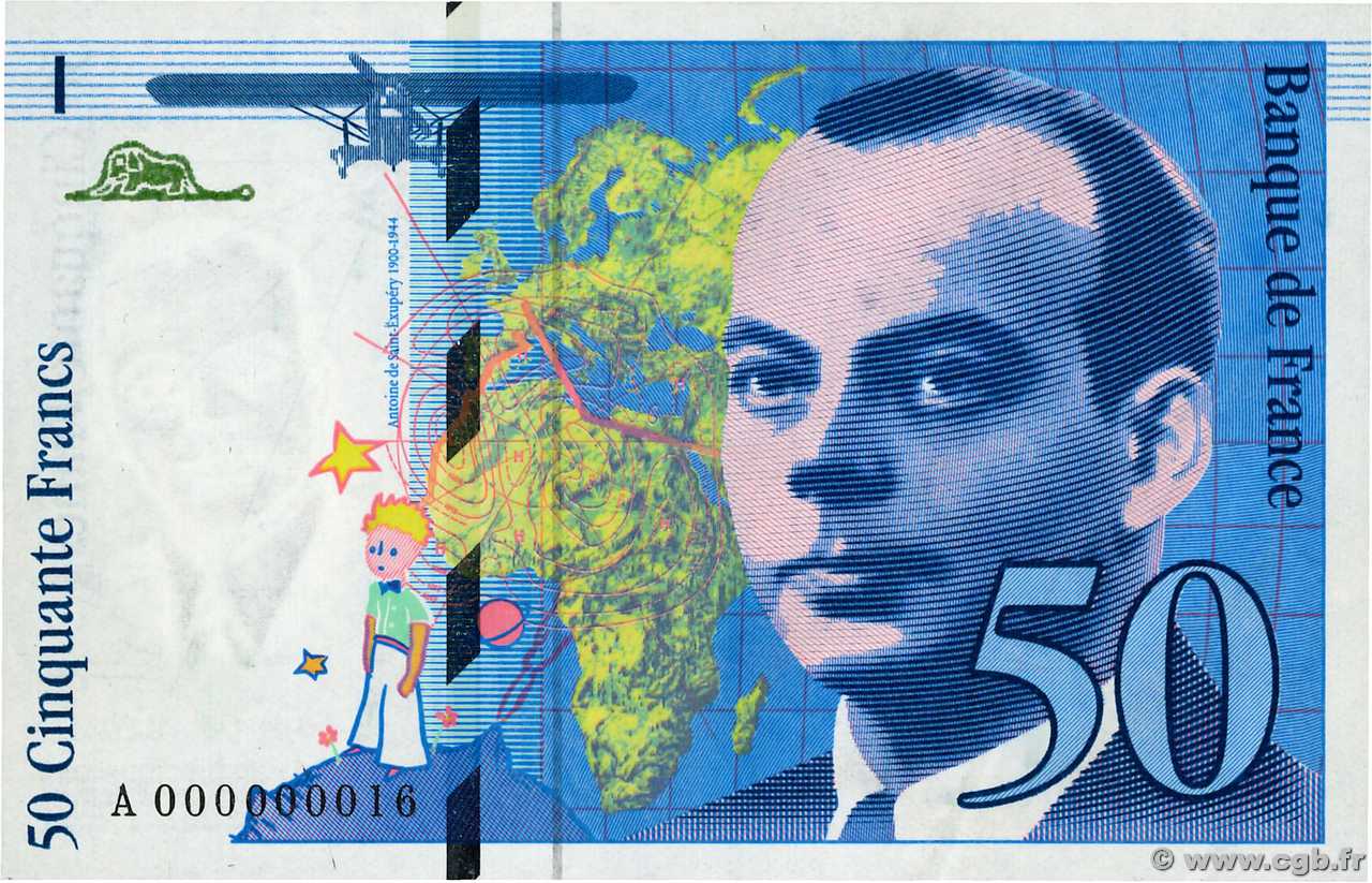 50 Francs SAINT-EXUPÉRY Petit numéro FRANCIA  1992 F.72.01aA1 q.FDC