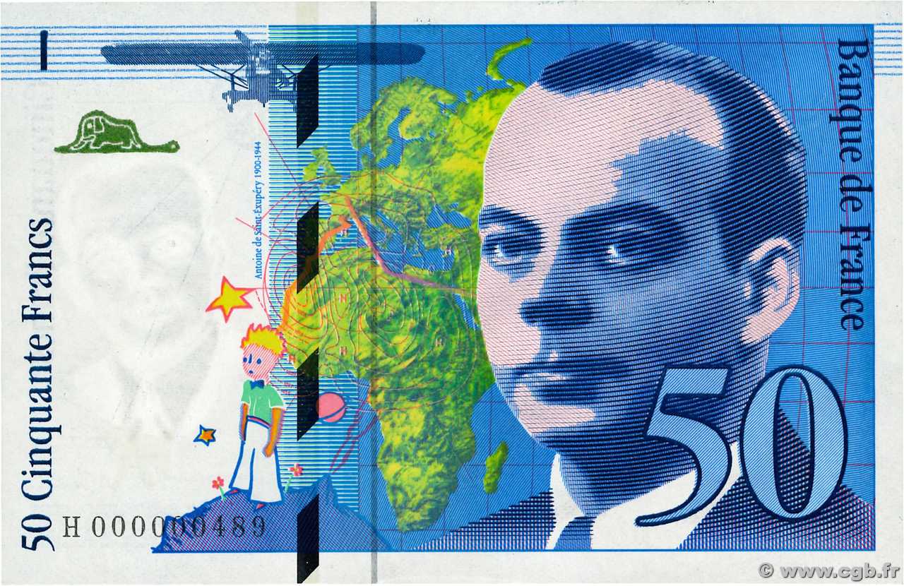 50 Francs SAINT-EXUPÉRY Petit numéro FRANCIA  1992 F.72.01aH FDC