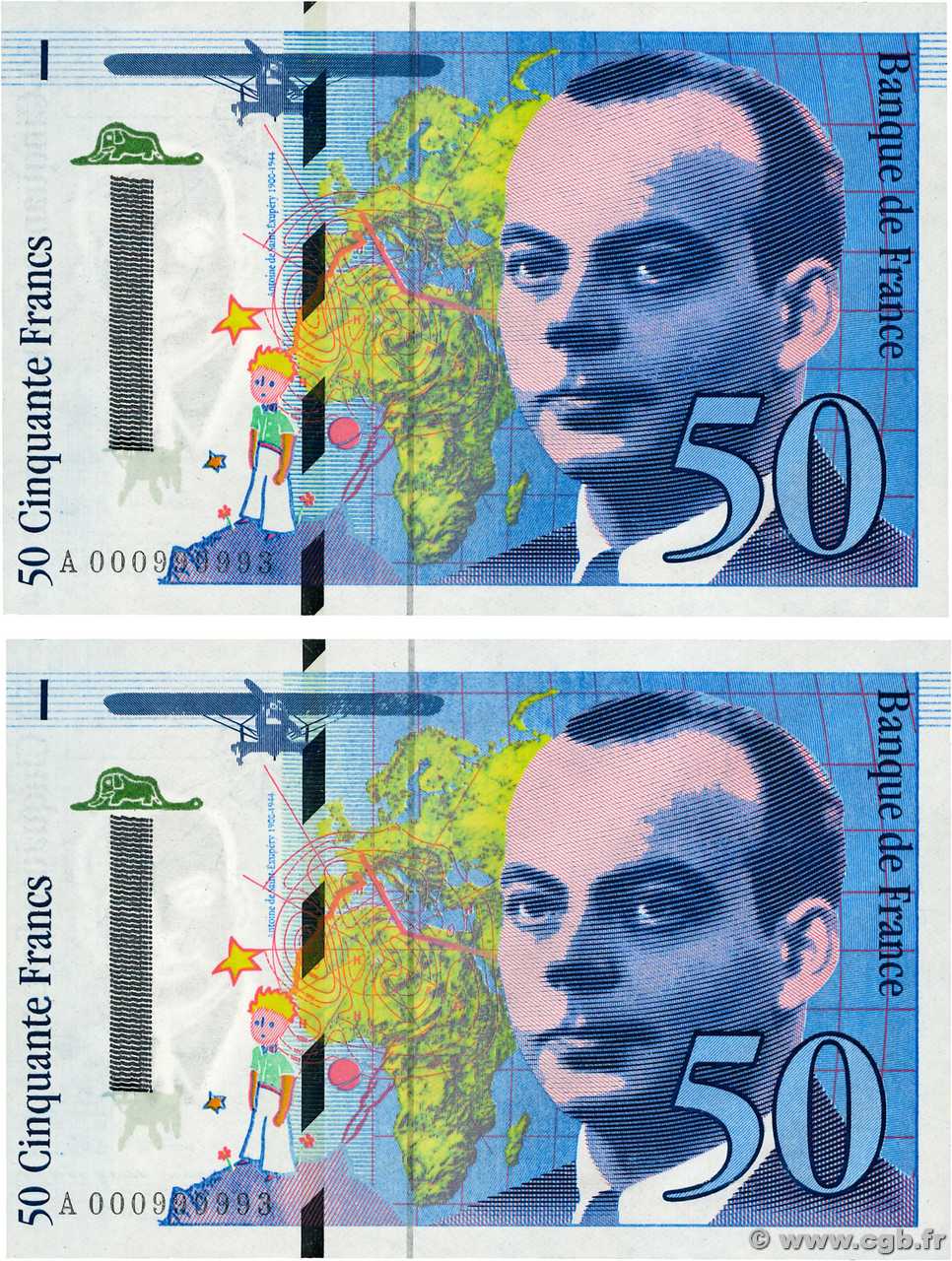 50 Francs SAINT-EXUPÉRY Barre Fauté FRANCE  1992 F.72f7.01 UNC