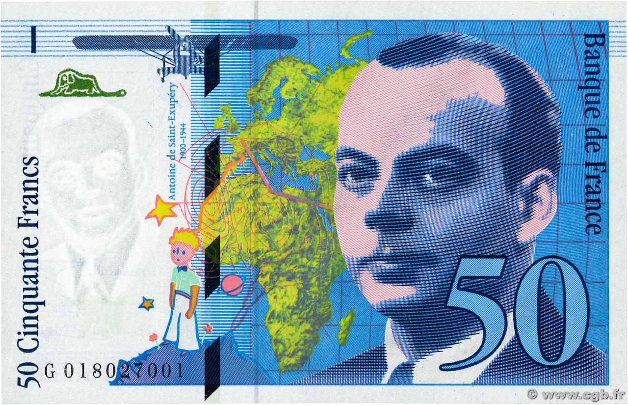 50 Francs SAINT-EXUPÉRY modifié FRANCE  1994 F.73.01b UNC-