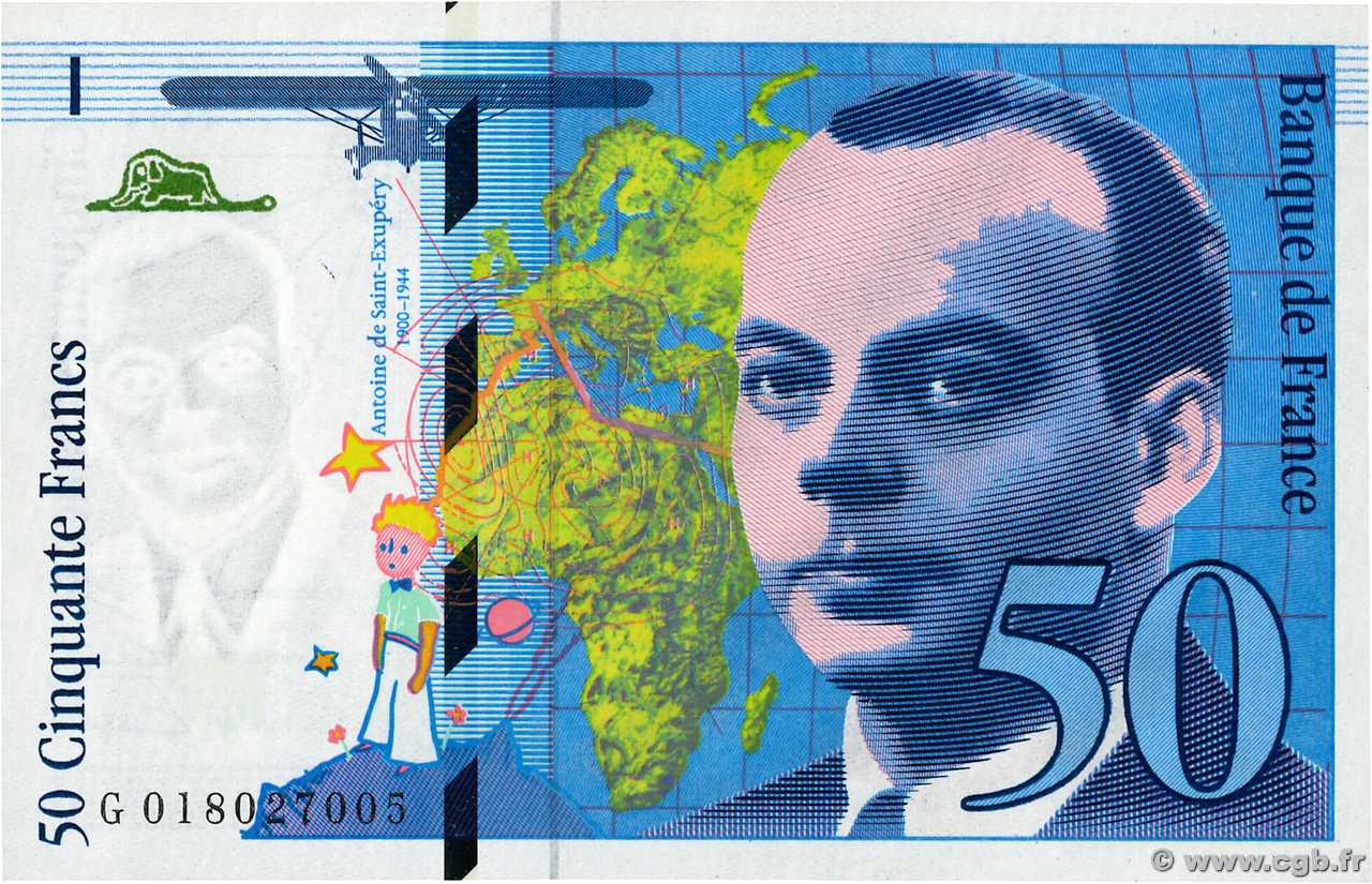50 Francs SAINT-EXUPÉRY modifié FRANCIA  1994 F.73.01b q.FDC