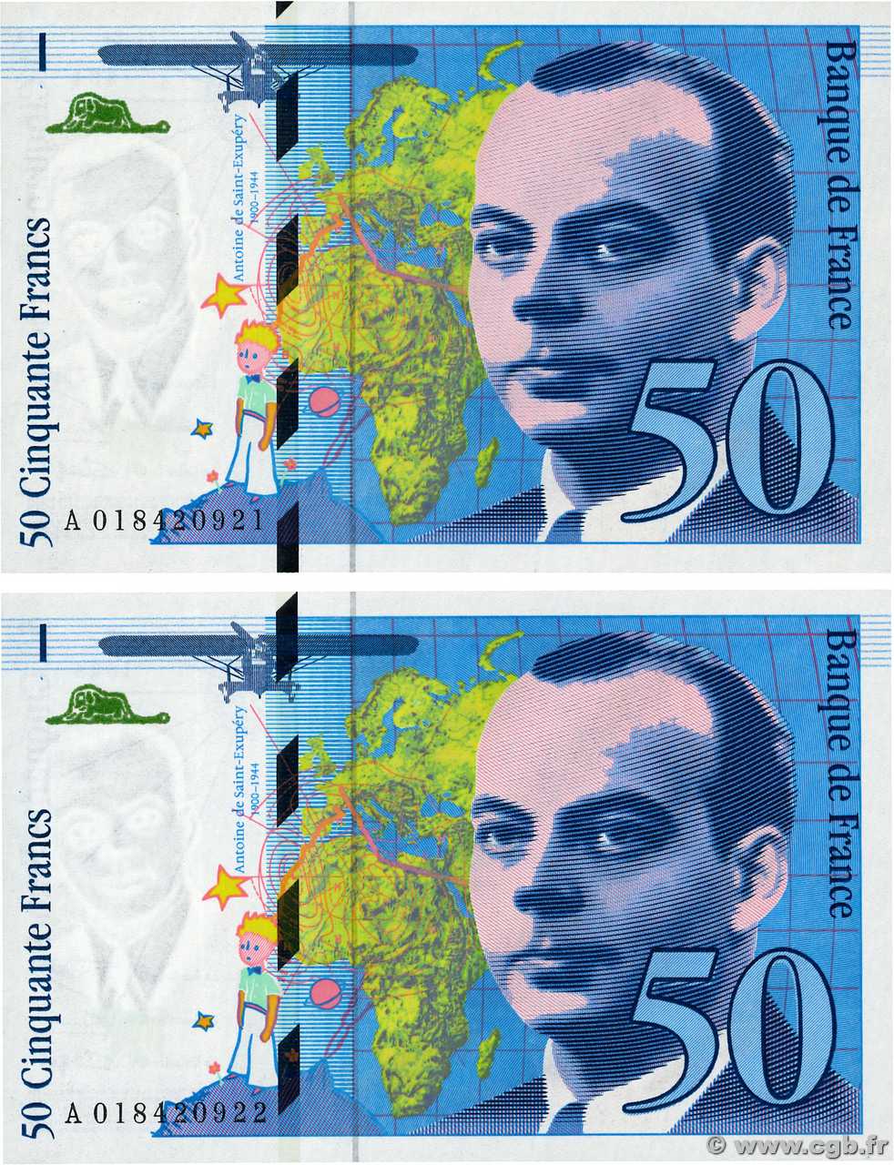 50 Francs SAINT-EXUPÉRY modifié Consécutifs FRANCE  1994 F.73.01b UNC