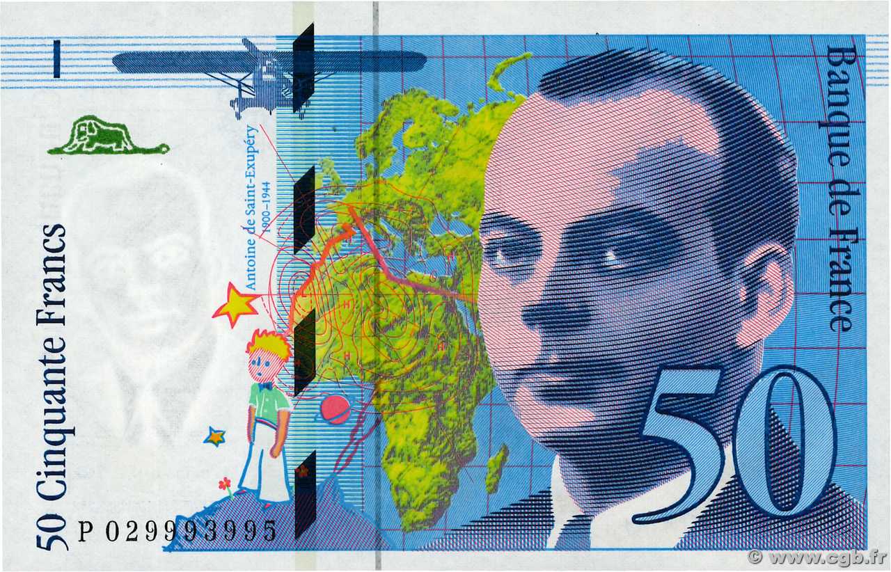 50 Francs SAINT-EXUPÉRY modifié FRANCIA  1996 F.73.02 FDC