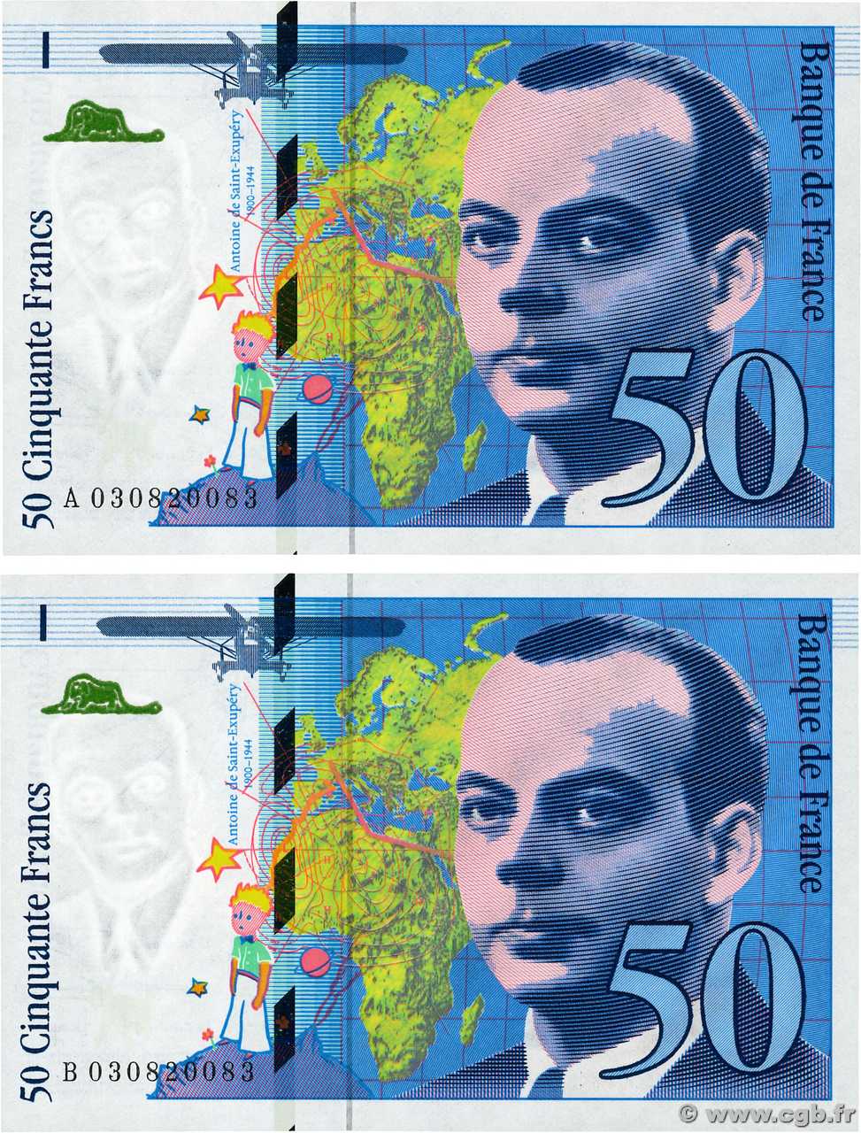 50 Francs SAINT-EXUPÉRY modifié Lot FRANCIA  1997 F.73.04 FDC