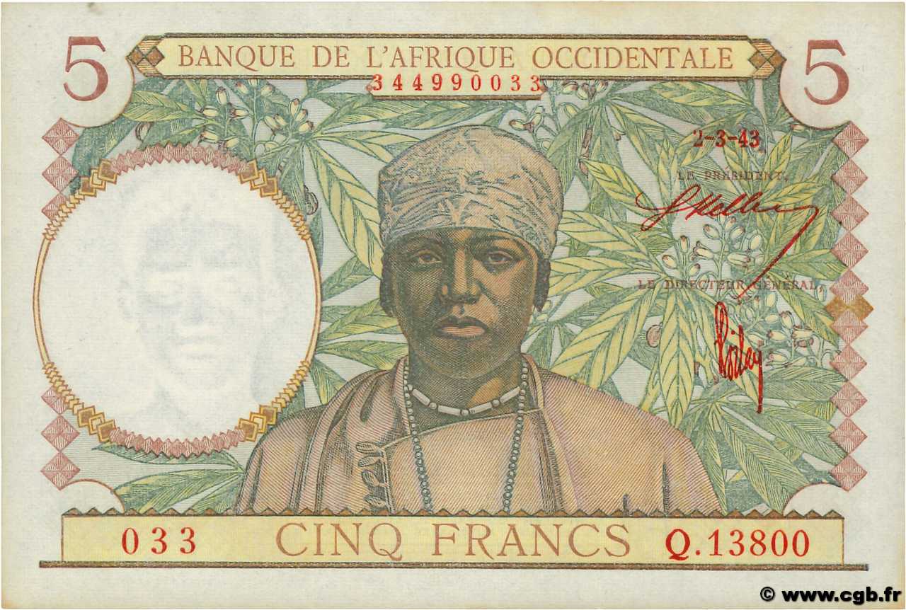 5 Francs FRENCH WEST AFRICA (1895-1958)  1943 P.26 UNC
