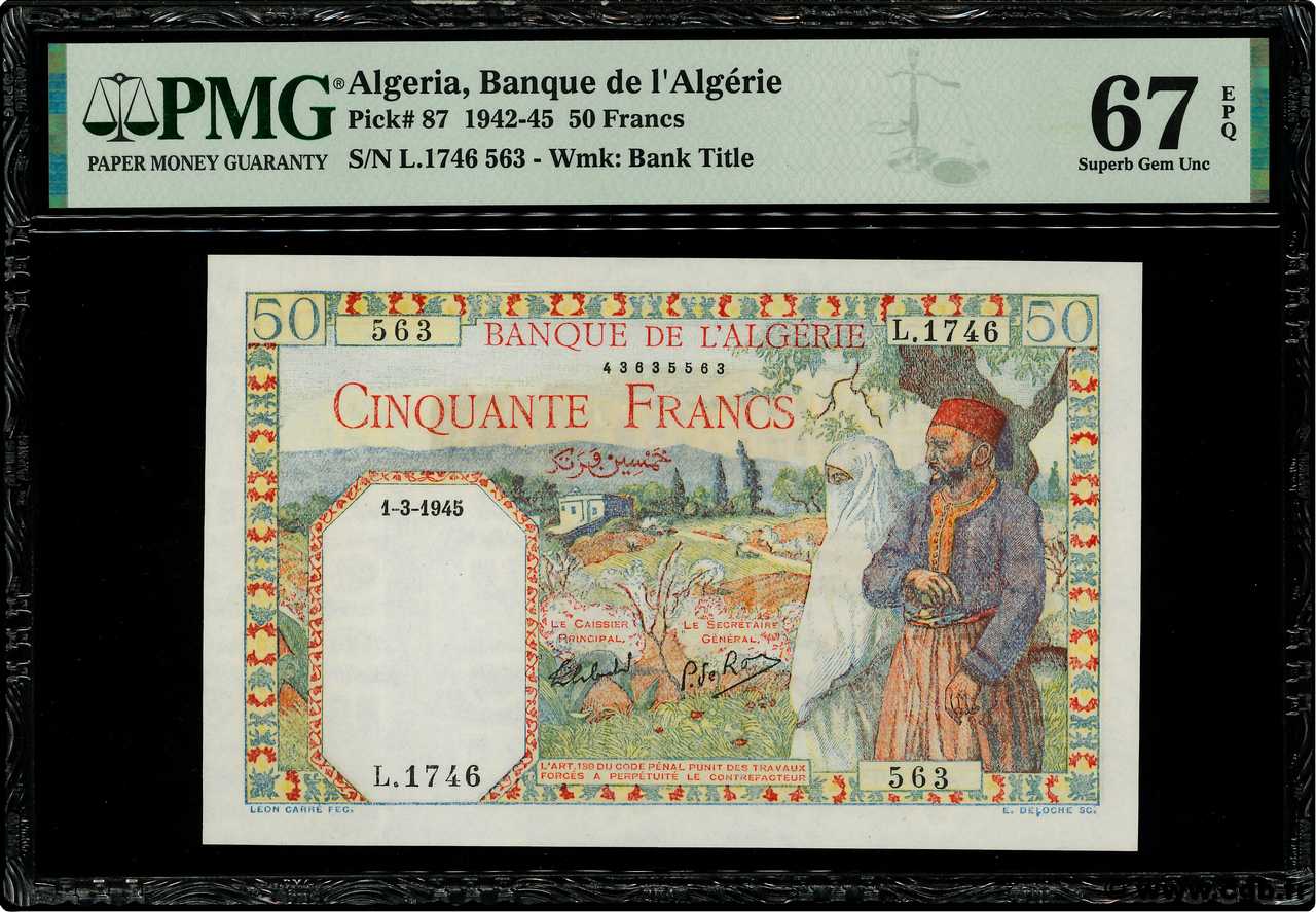 50 Francs ALGERIA  1945 P.087 UNC