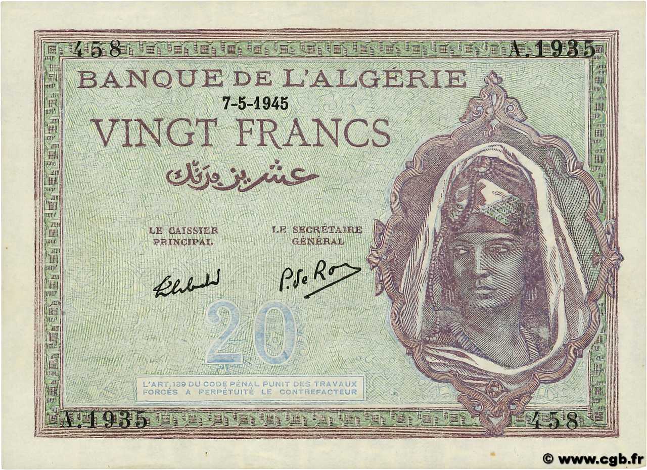 20 Francs ALGERIA  1945 P.092b XF+