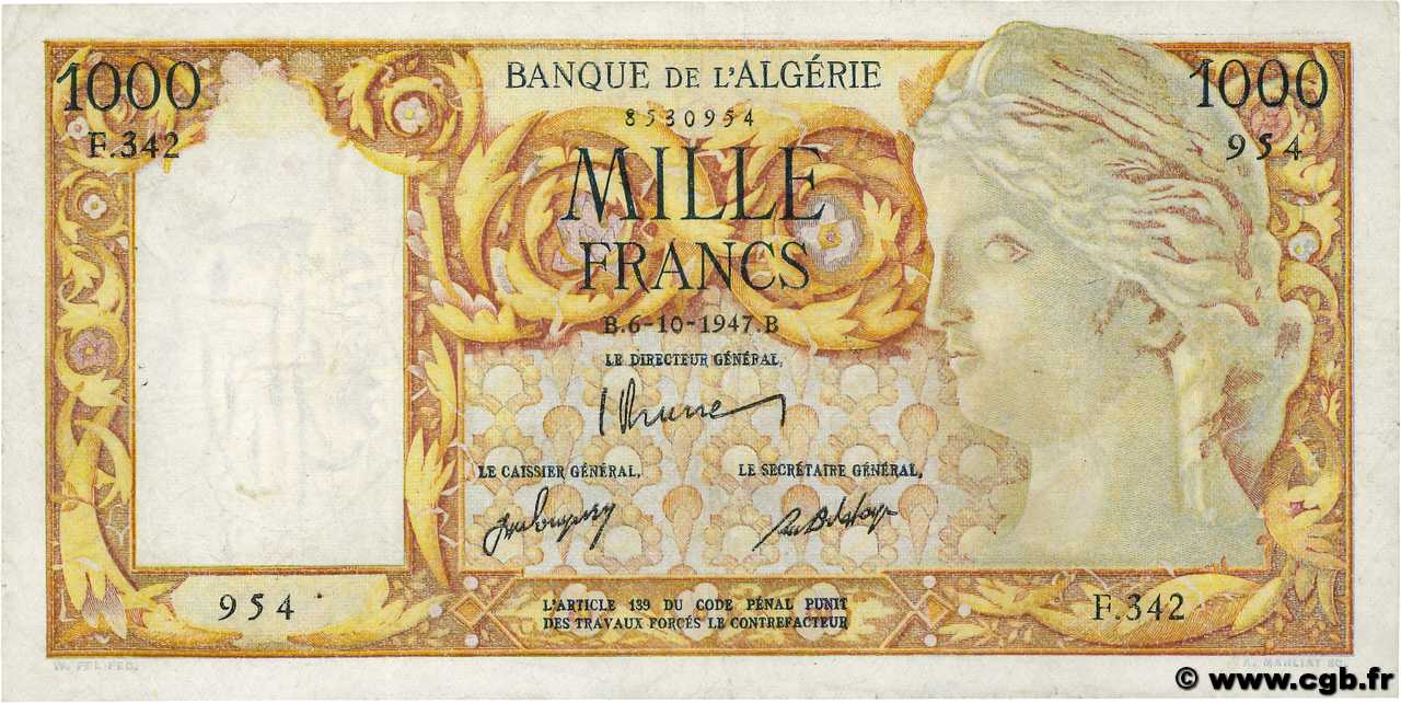 1000 Francs ALGÉRIE  1947 P.104 TTB