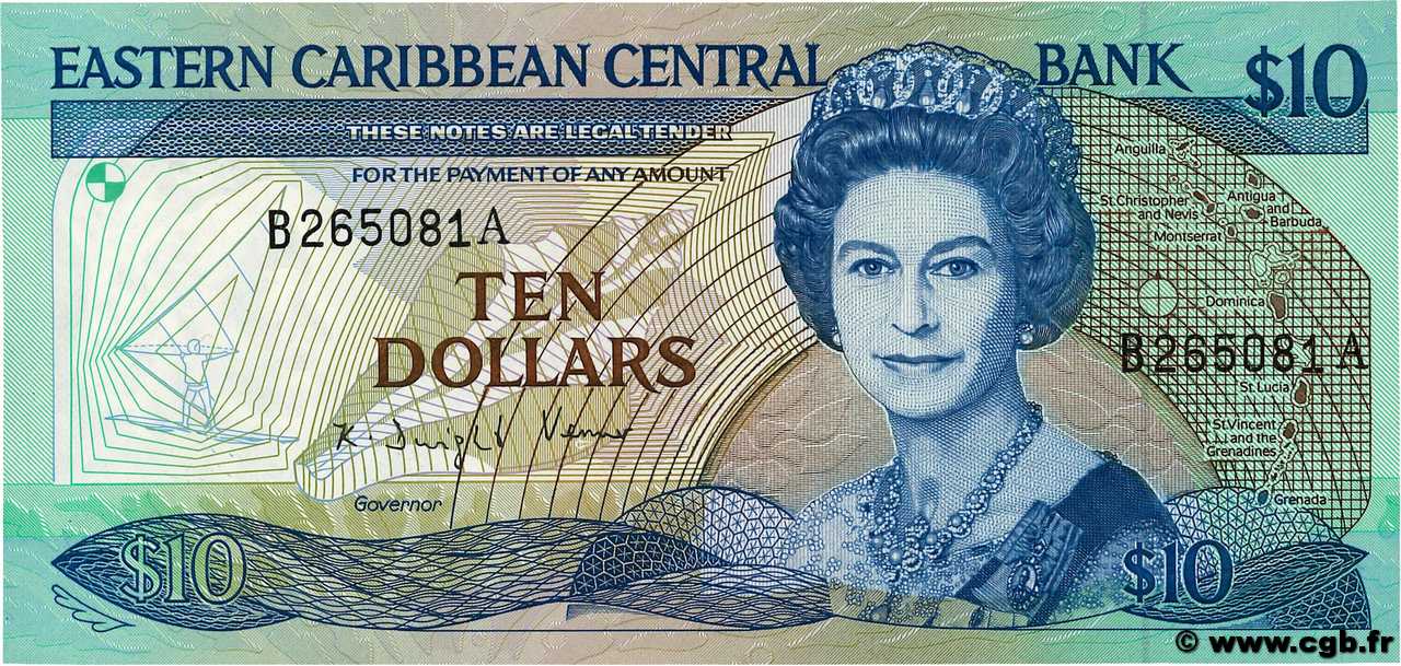 10 Dollars CARIBBEAN   1985 P.23a2 UNC