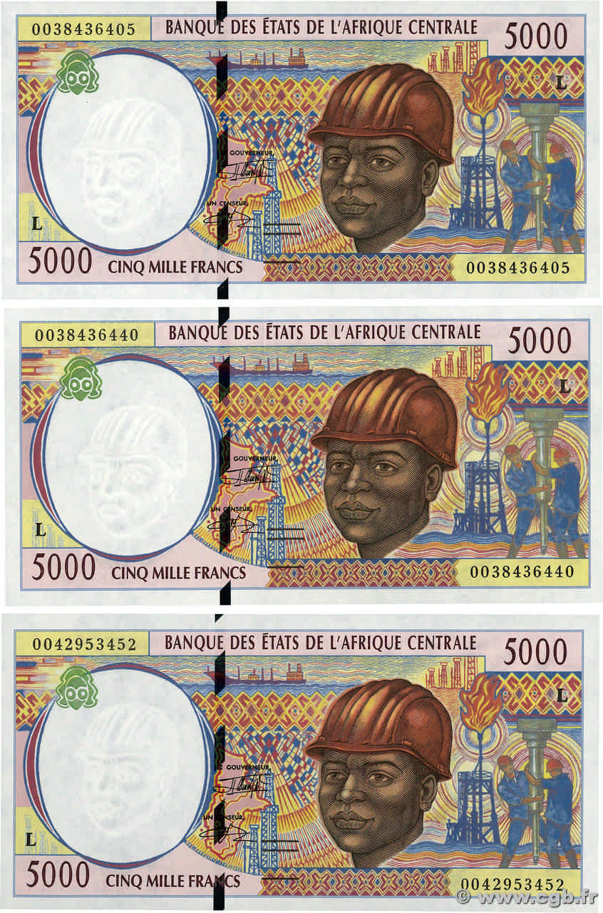 5000 Francs Lot CENTRAL AFRICAN STATES  2000 P.404Lf UNC