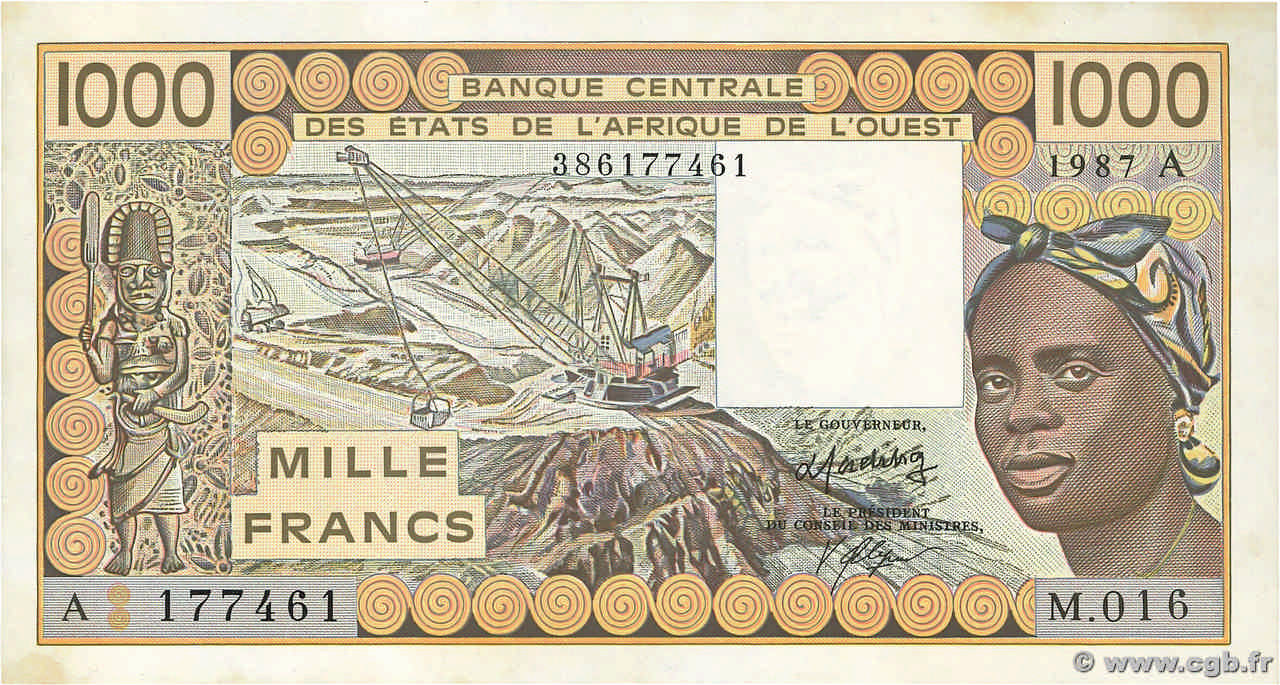 1000 Francs STATI AMERICANI AFRICANI  1987 P.107Ah AU