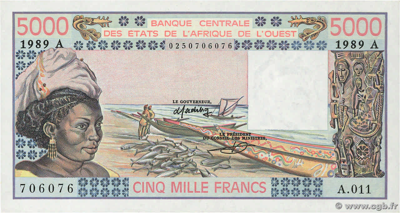 5000 Francs ÉTATS DE L AFRIQUE DE L OUEST  1989 P.108Ag SPL