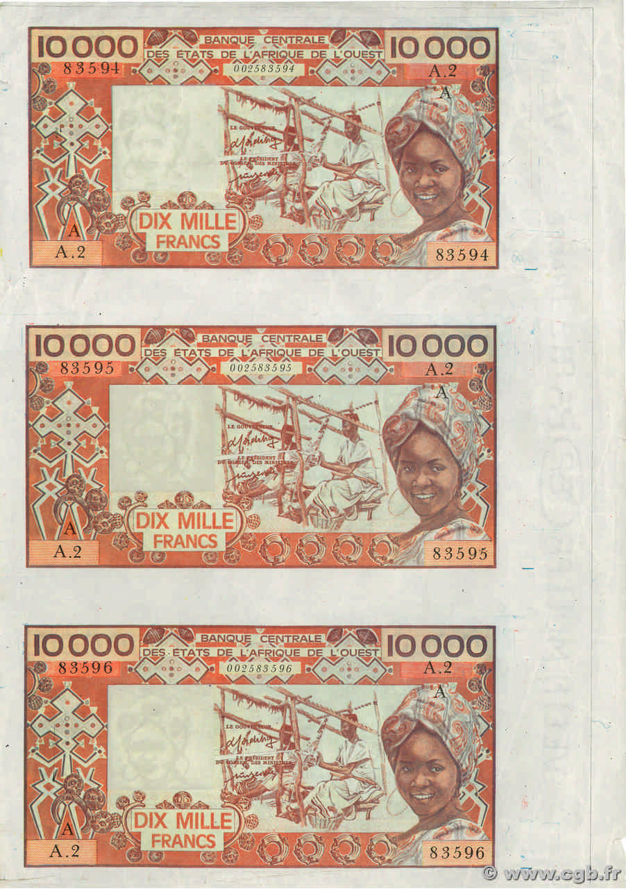 10000 Francs Planche WEST AFRICAN STATES  1977 P.109Aap VF