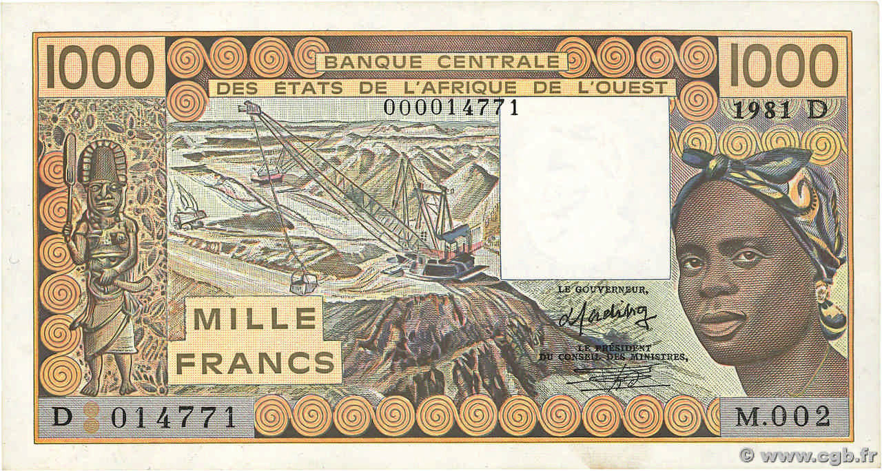 1000 Francs ÉTATS DE L AFRIQUE DE L OUEST  1981 P.406Db pr.SPL