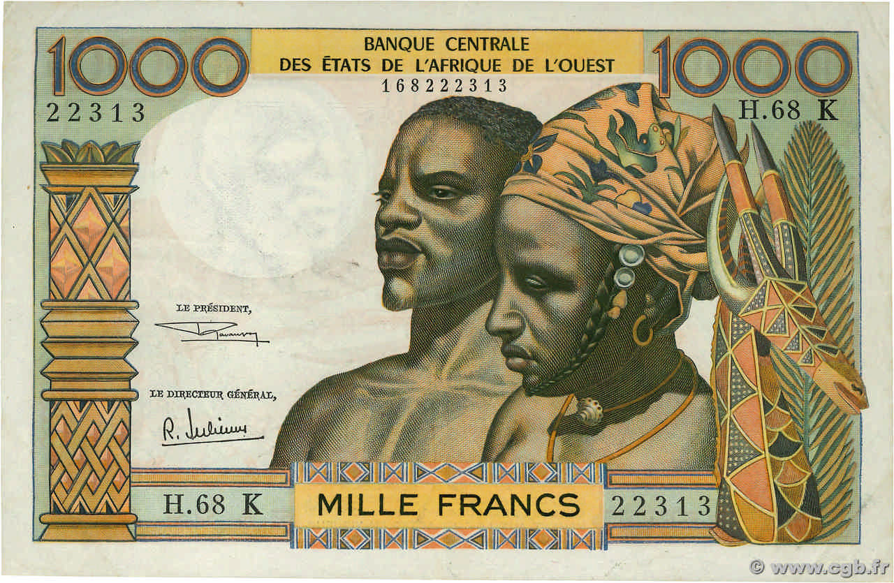 1000 Francs ÉTATS DE L AFRIQUE DE L OUEST  1965 P.703Kg TTB