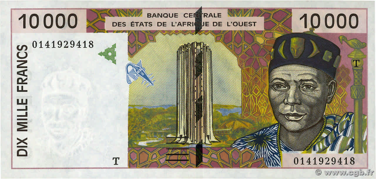 10000 Francs STATI AMERICANI AFRICANI  2001 P.814Tj FDC
