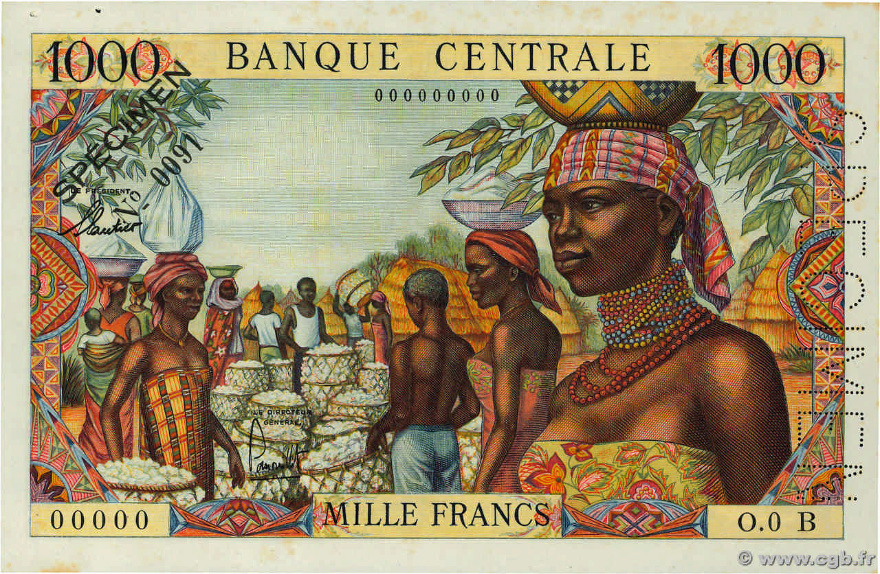 1000 Francs Spécimen ÉTATS DE L AFRIQUE ÉQUATORIALE  1963 P.05bs SUP